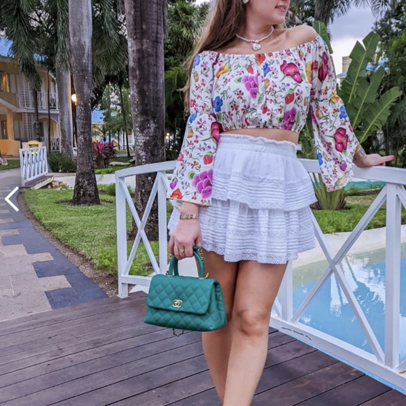 Luli Fama Floral Amor Y Playa Off The Shoulder Crop Top XS - Summer Tropical - Picture 5 of 7